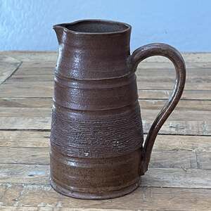 Vintage Ceramic Pitcher Stoneware 6.5 in Ridged Handmade Pour Spout